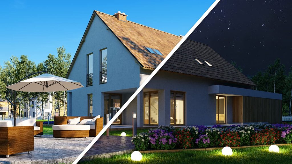 day and night photo of a house